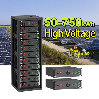 Alta tensión 15kwh-750kwh Batería de hierro de litio Lifepo4 51.2v 100Ah Batería montada en el bastidor Batería de iones de litio