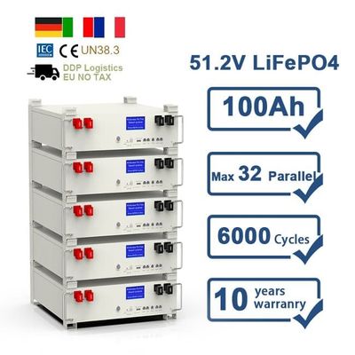 10 años de garantía 51.2V 5Kwh Recargable paquete de iones de litio 100Ah LiFePO4 batería